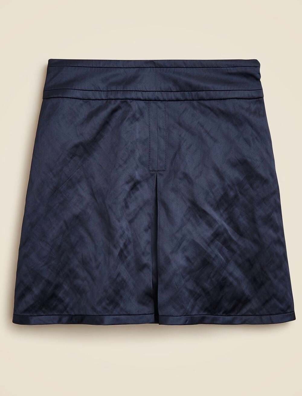 J. Crew Collection Center-pleat Mini Skirt Textured Satin Navy Blue 4